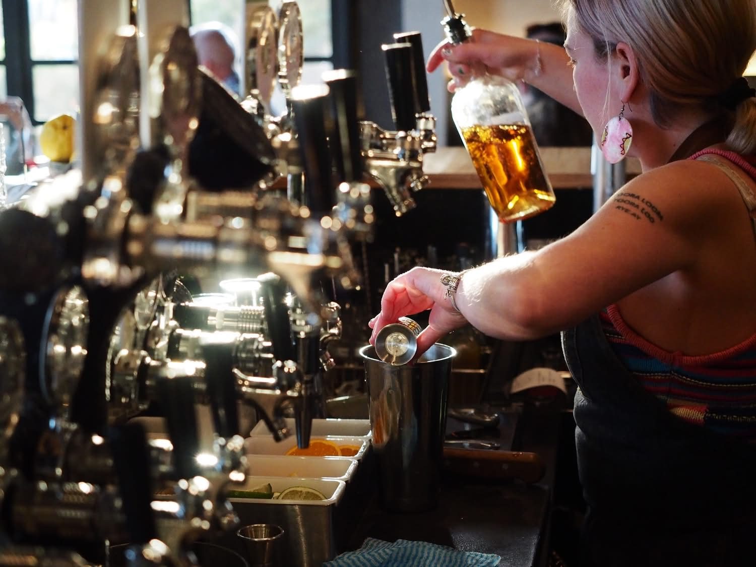 Behind the bar at Rocket Wine